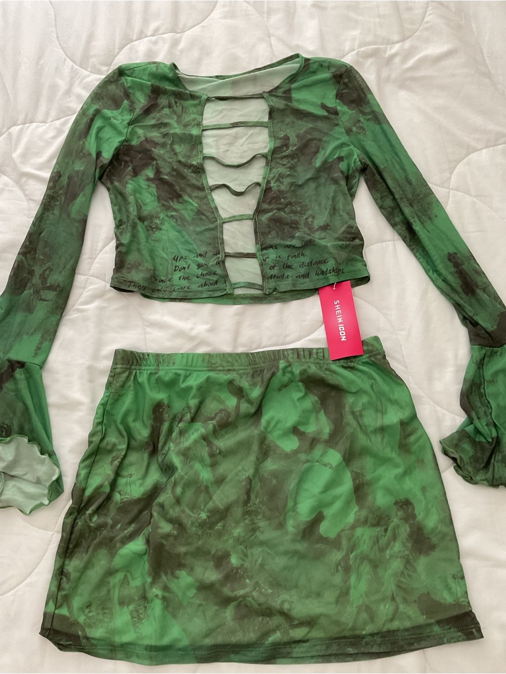 Green Marble Mesh Two-Piece  Set - Picture 2 of 7